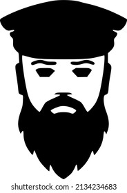 Cara del hombre de aldea ruso con barba y sombrero tradicional