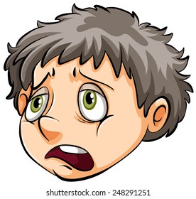 A face of a sad boy on a white background