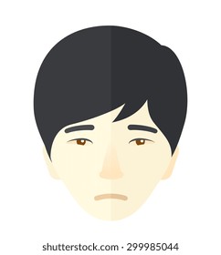 A face of a sad but a good looking japanese guy with his hairstyle. A Contemporary style. Vector flat design illustration isolated white background. Square layout