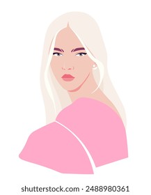 The face of a sad young blonde woman on a white background. Vector flat Illustration