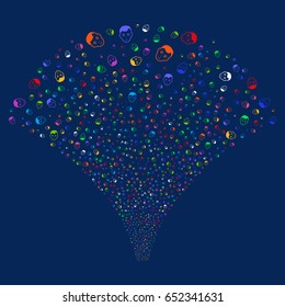 Face salute stream. Vector illustration style is flat bright multicolored iconic symbols on a blue background. Object source fountain organized from random pictographs.