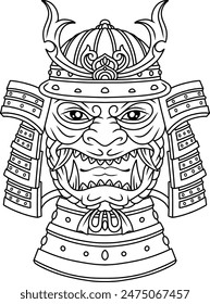Face Samurai vector art black white color
