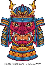 Face Samurai vector art full color