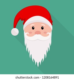 The face of Santa Claus with a beard and mustache in flat design. Vector illustration. Christmas icon with long shadow.