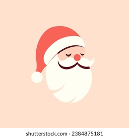 Face of Santa Claus with beard, mustache and Christmas hat with pompom.