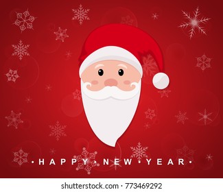 The face of Santa Claus with a beard and mustache on red background. Vector illustration. Happy New Year icon.