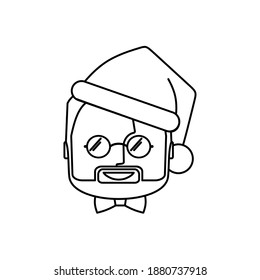 Face of Santa Claus black and white outline, icon, avatar . Isolated vector illustration