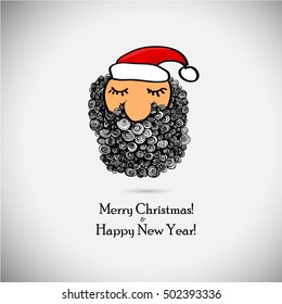 face Santa Claus. Happy New Year and Merry Christmas. Vector