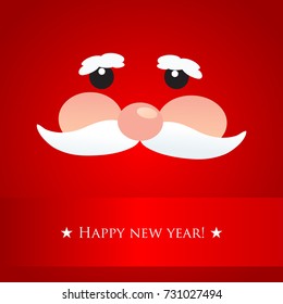 Das Gesicht des Weihnachtsmannes. auf rotem Hintergrund. Fröhliches neues Jahr und frohe Weihnachten-Design-Vorlage