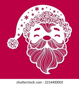 The face of Santa Claus. Template for laser cutting of paper, wood, metal. For the design of stencils, Christmas decorations, greeting cards, interior decor and so on. Vector