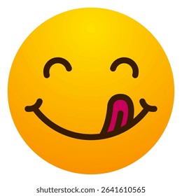 Face savoring food emoji with tongue licking mouth. Delicious, tasty, hungry, yummy, or appetizing expression
