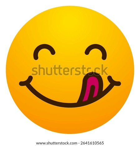 Face savoring food emoji with tongue licking mouth. Delicious, tasty, hungry, yummy, or appetizing expression