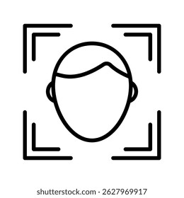 Face scan icon. Biometric recognition vector illustration. Digital identity verification symbol for security and authentication. Facial detection pictogram.