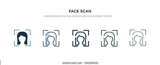 Face Scan Icon In Different Style Vector Illustration. Two Colored And Black Face Scan Vector Icons Designed In Filled, Outline, Line And Stroke Style Can Be Used For Web, Mobile, Ui