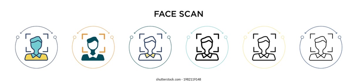 Face Scan Icon In Filled, Thin Line, Outline And Stroke Style. Vector Illustration Of Two Colored And Black Face Scan Vector Icons Designs Can Be Used For Mobile, Ui, Web