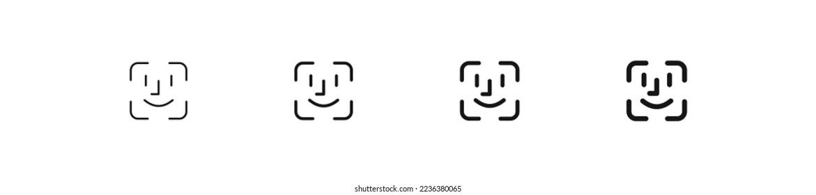 Face scan icon. Recognition id sign. Facial biometric symbols. Identity people symbol. Vector isolated sign.