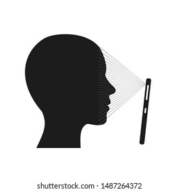 Face scan icon, smartphone screen with facial scanner, facial recognition - stock vector