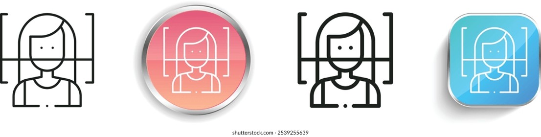 Icono de escaneo facial. Diseño de estilo lineal delgado, regular y de Botón aislado sobre fondo blanco