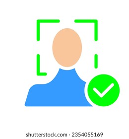 Face scan line icon. Biometrics, password, data security, technology, checkmark, confirmation. Vector colored icon on a white background for business