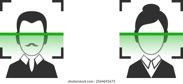 Face scan recognition male and female icon illustration