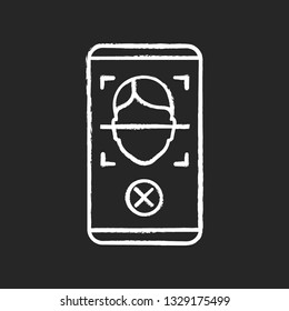 Face scan rejection chalk icon. Face lock mobile, smartphone app. Facial recognition. Permission access denied. Isolated vector chalkboard illustration