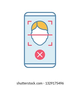 Face scan rejection color icon. Face lock mobile, smartphone app. Facial recognition. Permission access denied. Isolated vector illustration