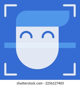 Face scan technology icon collection with blue duotone style. Computing, diagram, download, file, folder, graph, laptop . Vector illustration