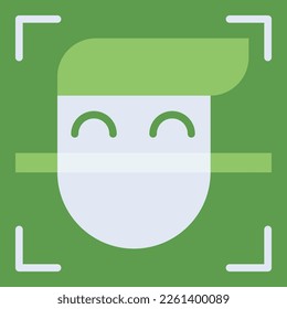 Face scan technology icon with green duotone style. Computing, diagram, download, file, folder, graph, laptop . Vector illustration