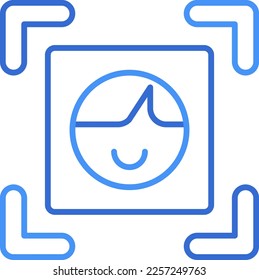 Face scanner technology icon with blue duotone style. Computing, diagram, download, file, folder, graph, laptop . Vector illustration