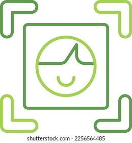 Face scanner technology icon with green duotone style. Computing, diagram, download, file, folder, graph, laptop . Vector illustration