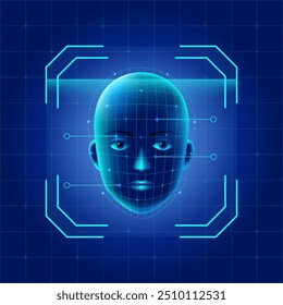 Digitalização facial. Identificação e reconhecimento da personalidade humana. Ilustração de estoque de vetor.