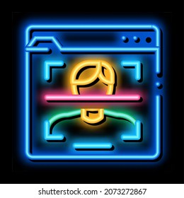 face scanning identity neon light sign vector. Glowing bright icon face scanning identity sign. transparent symbol illustration