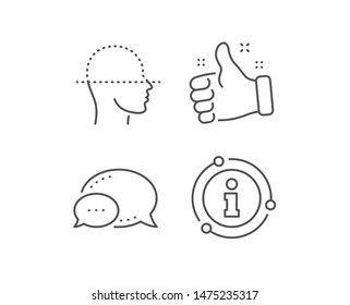 Face scanning line icon. Chat bubble, info sign elements. Facial scan sign. Head recognition symbol. Linear face scanning outline icon. Information bubble. Vector