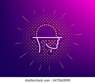Face scanning line icon. Halftone pattern. Facial scan sign. Head recognition symbol. Gradient background. Face scanning line icon. Yellow halftone pattern. Vector