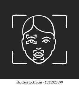 Face scanning procedure chalk icon. Facial recognition markers, points. Partial matching analysis. Isolated vector chalkboard illustration