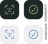 Face scanning process. Facial detection symbols. Face recognition. Biometric verification. Touch id and face id icon on mobile devices. Flat design style. Vector illustration