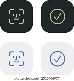 Face scanning process. Facial detection symbols. Face recognition. Biometric verification. Touch id and face id icon on mobile devices. Flat design style. Vector illustration