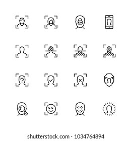 Face scanning and recognition vector icon set in outline style