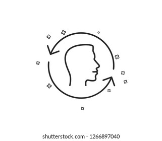 Face scanning repeat line icon. Face id update sign. Head symbol. Geometric shapes. Random cross elements. Linear Face id icon design. Vector