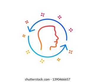 Face scanning repeat line icon. Face id update sign. Head symbol. Gradient design elements. Linear face id icon. Random shapes. Vector