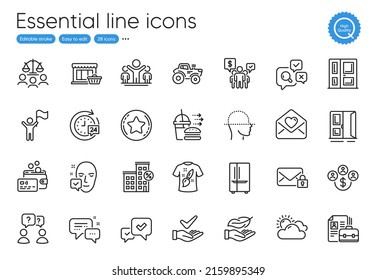 Face Scanning, T-shirt Design And Loan House Line Icons. Collection Of Court Jury, Card, Dermatologically Tested Icons. Vacancy, Inspect, Tractor Web Elements. Marketplace, Approve. Vector