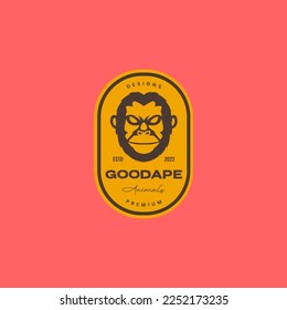 face scare forest ape monkey primate badge vintage logo design vector icon illustration template