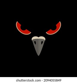 The face of a scary creepy monster with eyes and a beak. Vector illustration on black background.