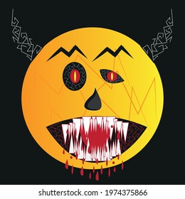 the face of a scary yellow horned monster