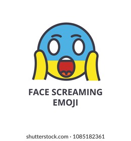 face screaming emoji vector line icon, sign, illustration on background, editable strokes