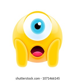 Face Screaming in Fear Cyclop Emoji. Scared Cyclop Face Icon with Crown