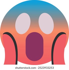 Rosto gritando no ícone emoji medo. Cores da moda, elemento popular que mostra intenso medo e choque, comumente usado em mídias sociais. Emoticon, elemento isolado.