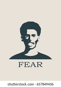 Face Screaming in Fear. Screaming in Fear Emotion. Scared Face Icon. Face front view. Elegant silhouette of a female head. Vector Illustration. Monochrome gamma.