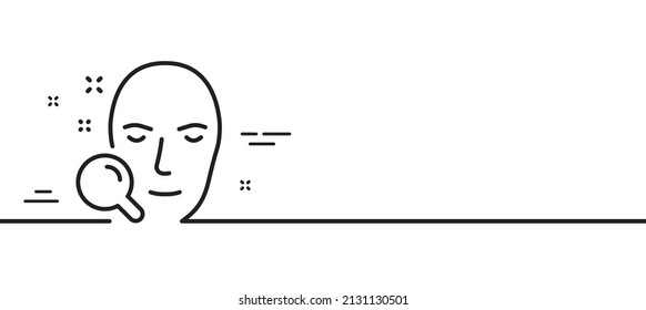 Icono de la línea de búsqueda facial. Signo de reconocimiento de cabezal. Fondo mínimo de la ilustración de línea. Banner de patrón de icono de línea de búsqueda facial. Concepto de plantilla web blanca. Vector