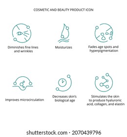 Face serum cosmetic and beauty product icon set for web, eco packaging design. Vector stock illustration isolated on white background.EPS10 